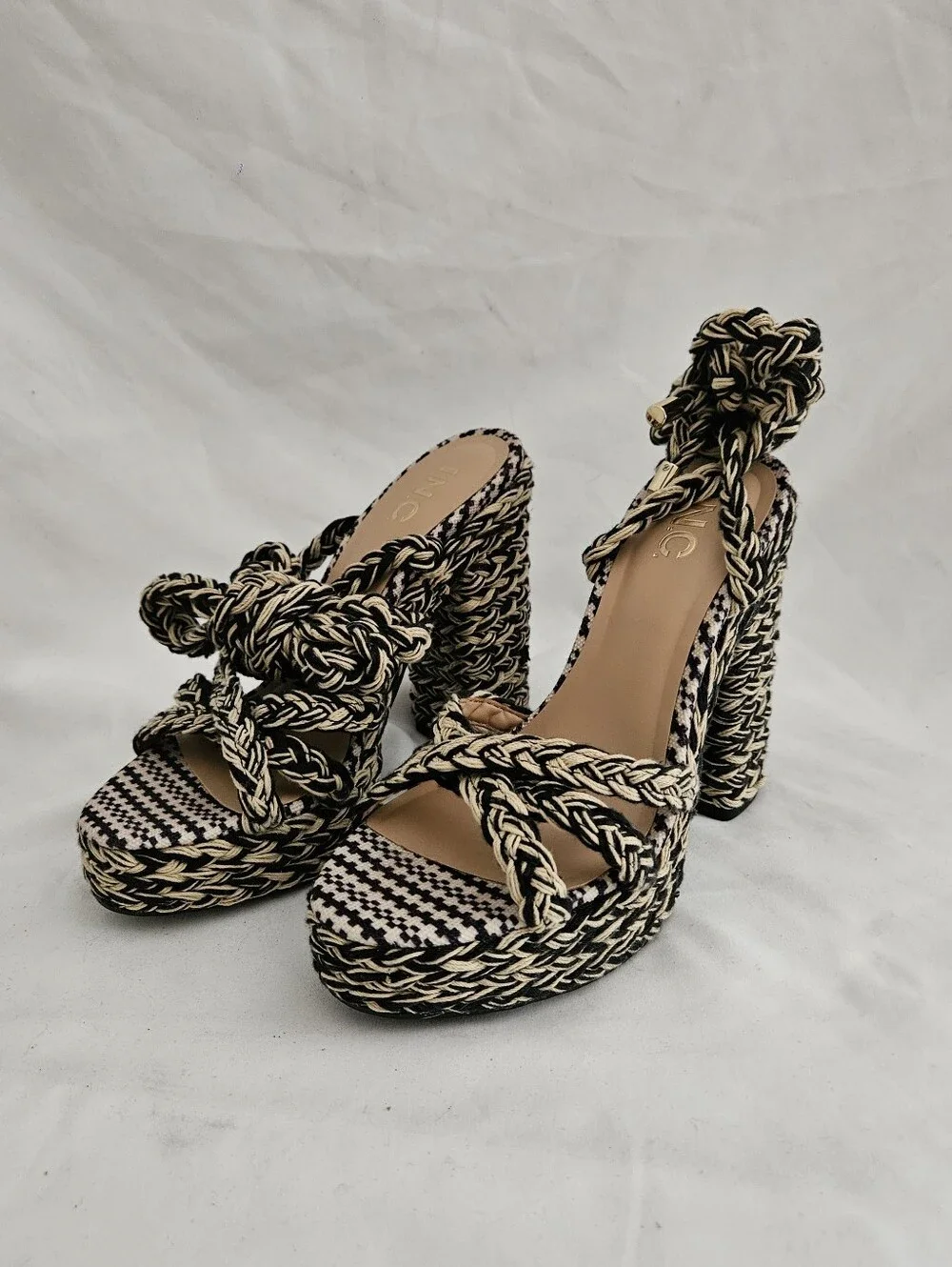 INC International Concepts Black and Cream Braided Platform Sandals